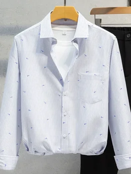 2023 Новое поступление Мужчины Полосатая рубашка Мужчины Рубашки с длинными рукавами Мужчины Корейские удобные блузки Повседневная свободная классическая рубашка Y26