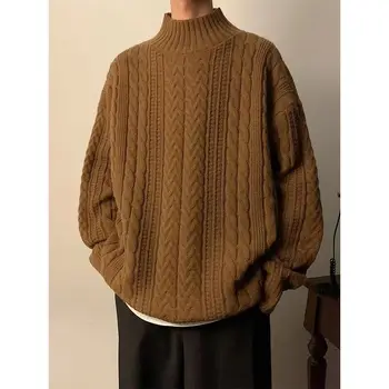2023 Новый зимний мужской винтажный повседневный свитер повседневный пуловер мужской теплые свитера свободный солод цвет трикотажные пуловеры мужской B54