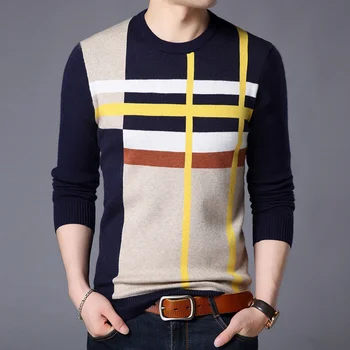 2024 Новый модный бренд Свитер для мужского пуловера O-образным вырезом Slim Fit Джемперы Трикотажная шерстяная зимняя повседневная одежда в корейском стиле