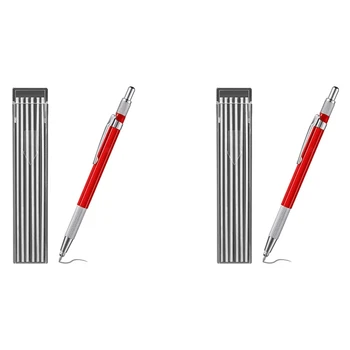2X Сварщики Карандаш с 24 серебряными прожилками, Металлический маркер Механический сварочный карандаш Трубопроводчики, Изготовление, Красный