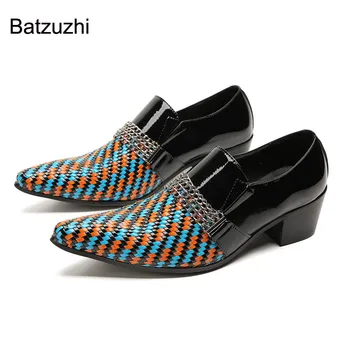 Batzuzhi Мужская обувь Сплит Цвет Натуральная Кожа Классическая Обувь Мужчины Слипы На Формальные Деловые, Вечерние и Свадебные Туфли 6 см Высокие Каблуки