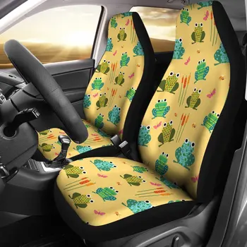  Frog Pattern Print Чехол на сиденье Набор чехлов для автомобильных сидений 2 шт., Автомобильные аксессуары Автомобильные коврики