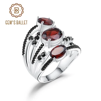 GEM'S BALLET 4.0Ct Кольца с натуральным красным гранатом для женщин 925 пробы Стерлинговое серебро Штабелируемое кольцо с тремя камнями Ювелирные изделия