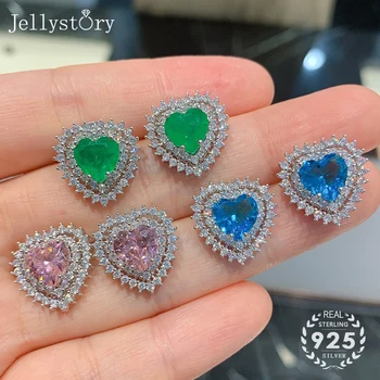 Jellystory серьга-шарм с изумрудом в форме сердца драгоценный камень 925 пробы ювелирные изделия серьга-гвоздик для женщин свадебная помолвка