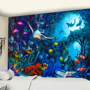 Ocean Art Гобелен Мечта Морской мир Настенный декор спальни Психоделический настенный гобелен Занавес Фон Декор комнаты