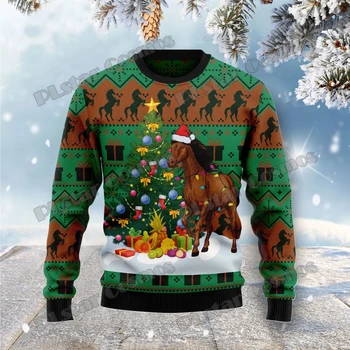 PLstar Cosmos Рождественская елка Лошадь 3D-печатный мужской уродливый рождественский свитер зимний унисекс повседневный теплый трикотажный пуловер MY25