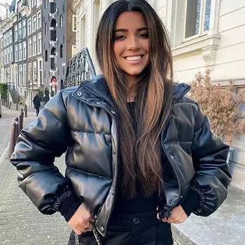 PU кожаная мотоциклетная куртка для девочек, теплая хлебная куртка, короткая хлопчатобумажная куртка,, новая, осень и зима