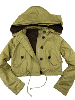 Rocker флисовая куртка короткий хит цвет свободный крой съемный дизайн капюшона теплый и удобный 2023 зима новинка 1104