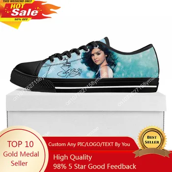 Selena Gomez Низкие кроссовки Женские мужские подростковые высококачественные кроссовки Холст Повседневная обувь на заказ Настроить DIY Обувь Черный