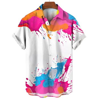 Splash Ink Мужская рубашка Цветная печать Высококачественная мужская одежда Свободная рубашка оверсайз и блузка Пляжная вечеринка Гавайи Толстовка