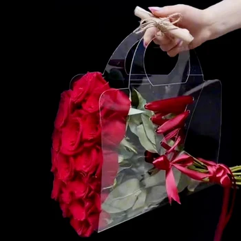 Transparante bloemendoos met handvat draagbare bloemenverpakkingen cadeau handtas bruiloft roos verpakking feest geschenkdoos