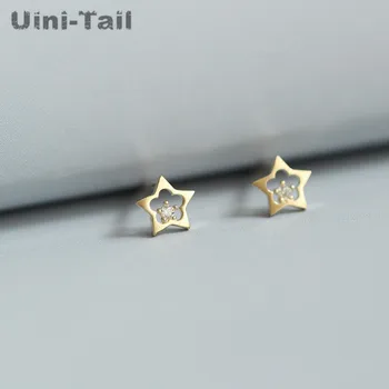 Uini-Tail 2019 новый листинг 925 тибетская серебристая слива цветок полая пятиконечная звезда микро сет серьги прилив поток маленькие ювелирные изделия