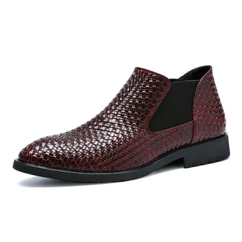 Weave Мужские ботинки челси Ретро Ботильоны для мужчин Повседневная эластичная кожа Мужская обувь Новая осенью Мужская вечерняя обувь Плюс размер 48