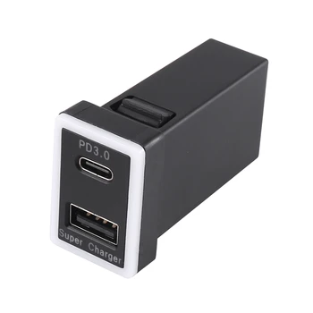 Автомобильное зарядное устройство Type-C PD + USB QC3.0 Интерфейс Двойной разъем для зарядного устройства для мобильного телефона для Toyota GM 33,5X23 мм