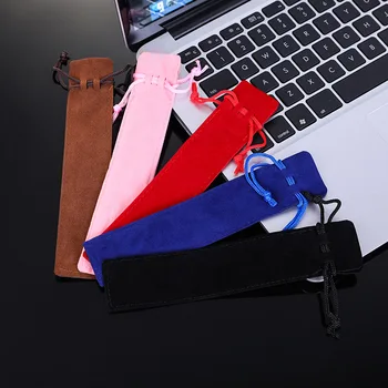 Бархатная сумка для ручек на шнурке Мешочек Маленький тканевый пенал для хранения одной ручки Черный синий коричневый розовый красный цвет Подарочная сумка Kawaii