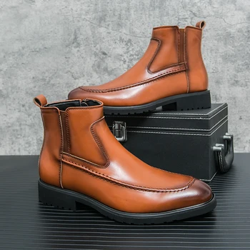 Британский стиль Мужские ботинки из натуральной кожи Зимние ботильоны Простые деловые ботинки Мужские повседневные короткие ботинки Уличные рабочие ботинки
