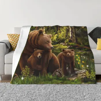  Бурый медведь Животное Милое одеяло Легкое дышащее фланелевое одеяло с защитой от пиллинга для легкого ухода за машиной путешествий