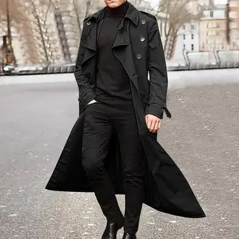 Великолепное мужское пальто Пояс Удлиненный мужской пиджак Очень длинные пуговицы Мужское пальто