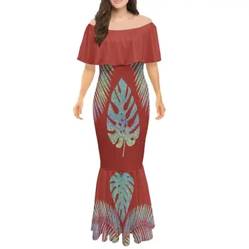 Высокое качество Женское платье с открытыми плечами Полинезийский племенной дизайн Узор Дамы Элегантное длинное платье с рыбьим хвостом