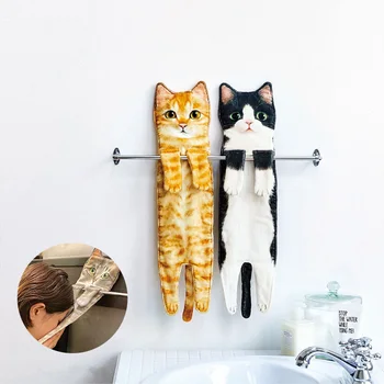 Забавное кошачье полотенце Прочные креативные мягкие кошачьи полотенца для рук Прочные впитывающие полотенца для ванной комнаты Кухонные подарки для любителей кошек