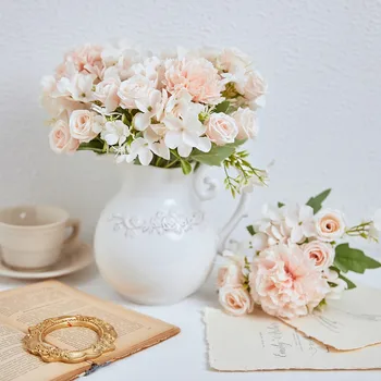 искусственные цветы искусственные гвоздики шелковая гортензия роза букет декор реалистичные цветы свадебное украшение стол центральные элементы