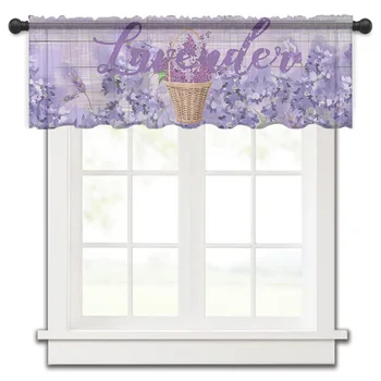 лаванда цветочная корзина кухня маленькая оконная занавеска тюль прозрачная короткая штора спальня гостиная домашний декор вуаль шторы