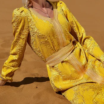 Летняя вечеринка в кафтане Абая Арабский придворный стиль Мусульманский Дубай Саудовский кафтан Залив Джалабия Золотое платье Длинное платье абайя для женщин