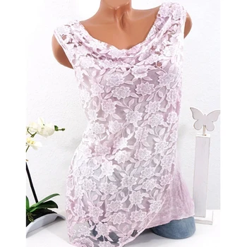 летняя кружевная модная рубашка с цветами без рукавов элегантная блузка для женщины с вырезом повседневная новая мода шифоновые топы Blusas 26400