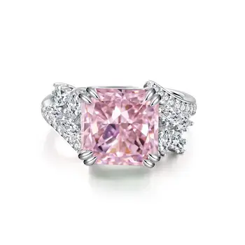  Мода и роскошь Новое кольцо из стерлингового серебра с розовым бриллиантом 925 пробы Оригинальный дизайн Кольцо с розовым цирконом с высоким содержанием углерода и бриллиантами