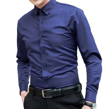 Мода Формальные деловые рубашки и блузки Сплошной цвет с длинным рукавом Тонкая повседневная рубашка для вечеринок Верхняя одежда Мужская одежда для мужчин