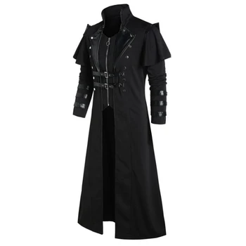 Модное платье Мужское стимпанк Фрак Куртка Викторианский убийца Черный костюм Эльф Пират Готика Высокое качество