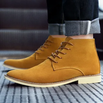 Мужчины Классические замшевые кожаные ботинки челси чукка для мужчин лодыжки повседневные короткие ботинки в британском стиле высокие ботинки осень-зима