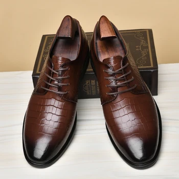 Новая мужская обувь из натуральной кожи Деловое повседневное платье Удобная дышащая кожаная обувь на шнуровке Свадебная обувь для мужчин