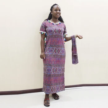 Новое африканское богемное женское платье хлопковое ассорти с традиционным принтом с кисточкой помпон с коротким рукавом для женского платья