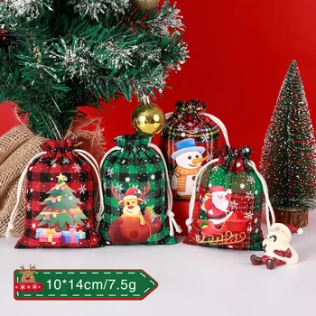 Рождественский подарочный пакет в клетку Санта-Пингвин Конфетный мешок Снеговик Рождественская елка Имбирный пряник Рождественский мешок Счастливого Рождества Декабрь С Новым годом