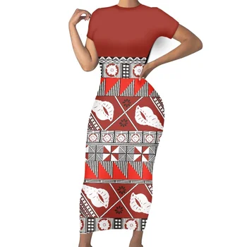 Самоанский Остров Фиджи Принт Изготовленный на заказ Короткий рукав Облегающее Сексуальное Платье Элегантная Женская Одежда Полинезийская Племенная Одежда