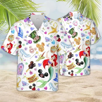 Самый волшебный замок Диснея Гавайская рубашка Мужская женская рубашка с коротким рукавом на пуговицах Гавайская рубашка Disney Пляжная рубашка Микки