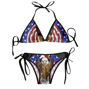 Сексуальные бразильские стринги бикини Mujer Купальники Женщины 2023 Eagle American Flag Print Летняя пляжная одежда