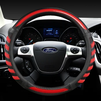 Углеродное волокно + кожа Чехол на рулевое колесо автомобиля для Ford Focus 2 3 MK1 MK2 MK3 Аксессуары для интерьера автомобиля