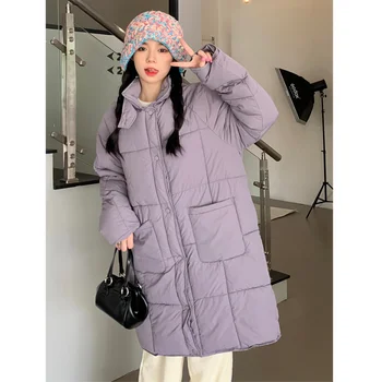 фиолетовый пуховик женское пальто уличная мода американский стиль y2k утиный пух перо женское 2023 НОВОЕ зимнее черное короткое пальто